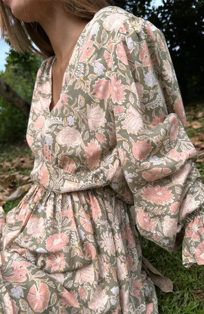 Regina Dress - Rajasthan Peach/Khaki
