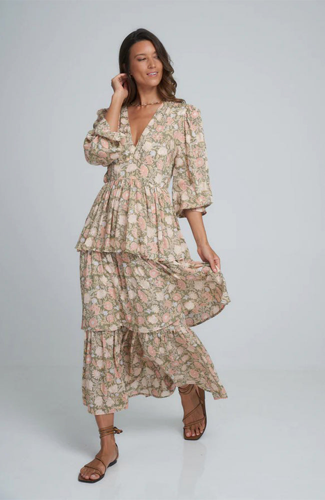 Regina Dress - Rajasthan Peach/Khaki