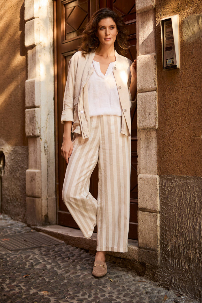 Stripe Linen Trouser - Sand/Ecru