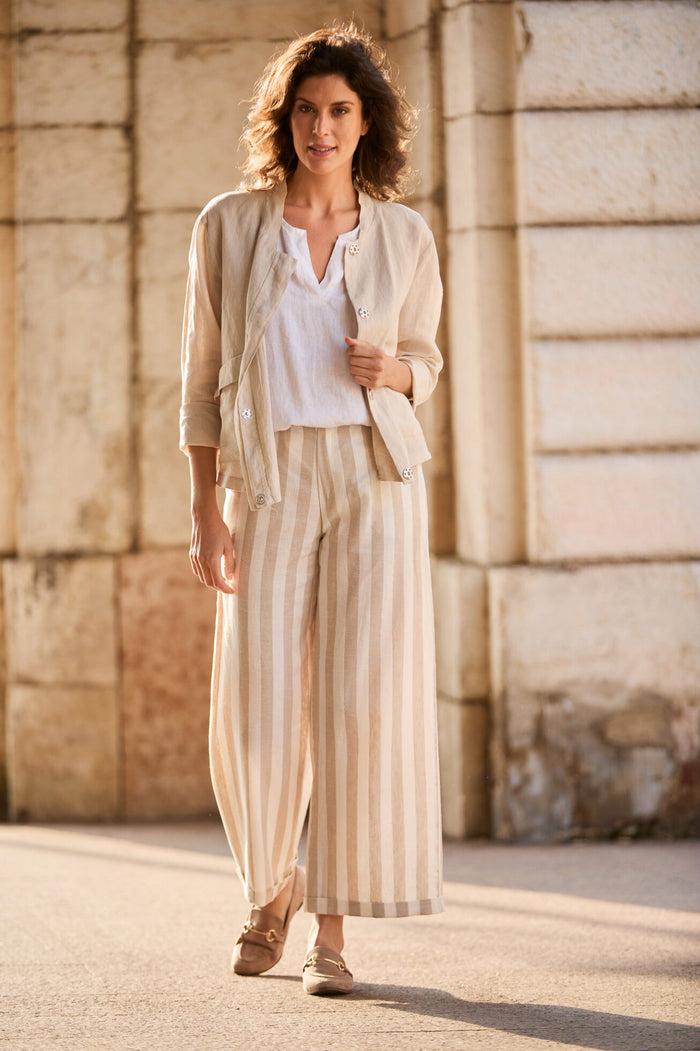 Stripe Linen Trouser - Sand/Ecru