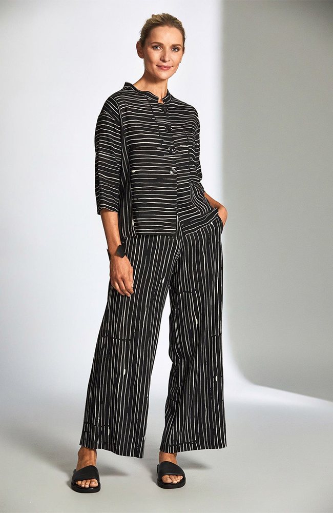 Broken Stripe Crop Pant - Black/Ecru