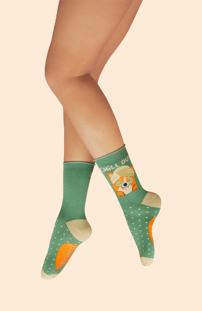 Chilled Corgi Ankle Socks - Fern