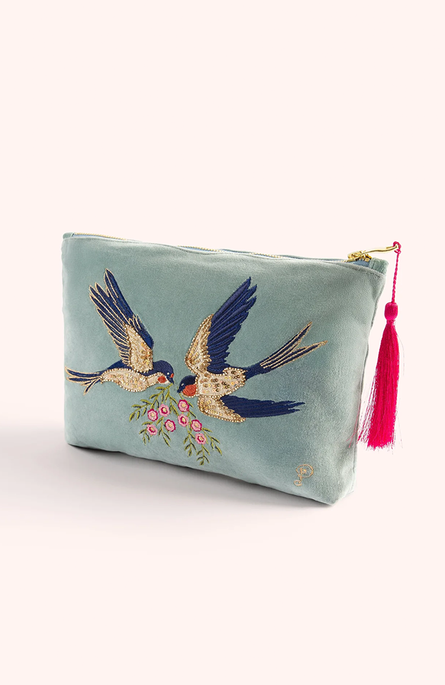 Velvet Zip Pouch - Swooping Swallows