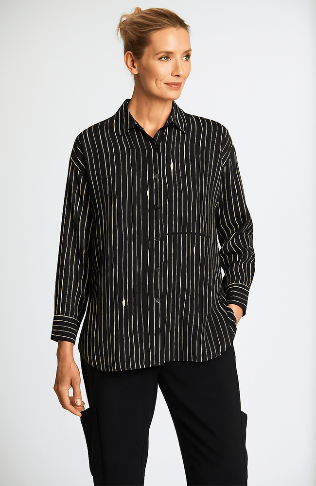 Broken Stripe Shirt - Black/Ecru