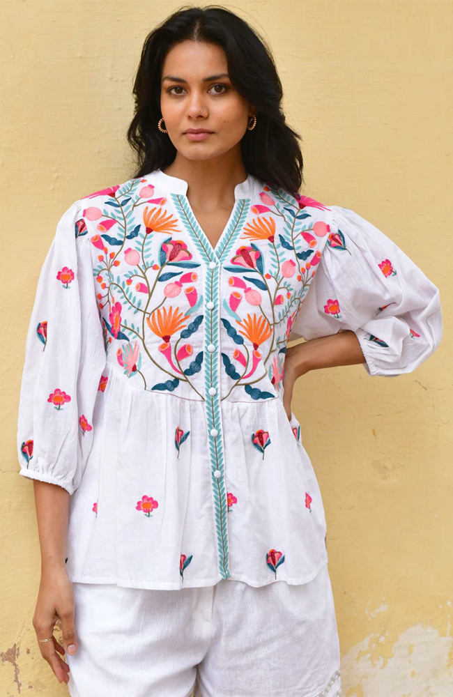Hummingbird Embroidered Shirt - Multi