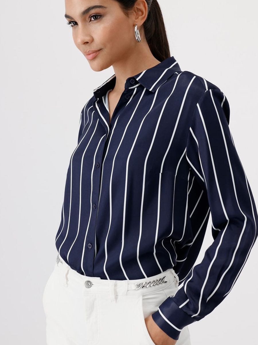 Striped Satin Blouse - Ocean