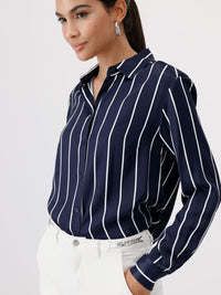 Striped Satin Blouse - Ocean