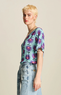 Georgie Flower Top - Aqua