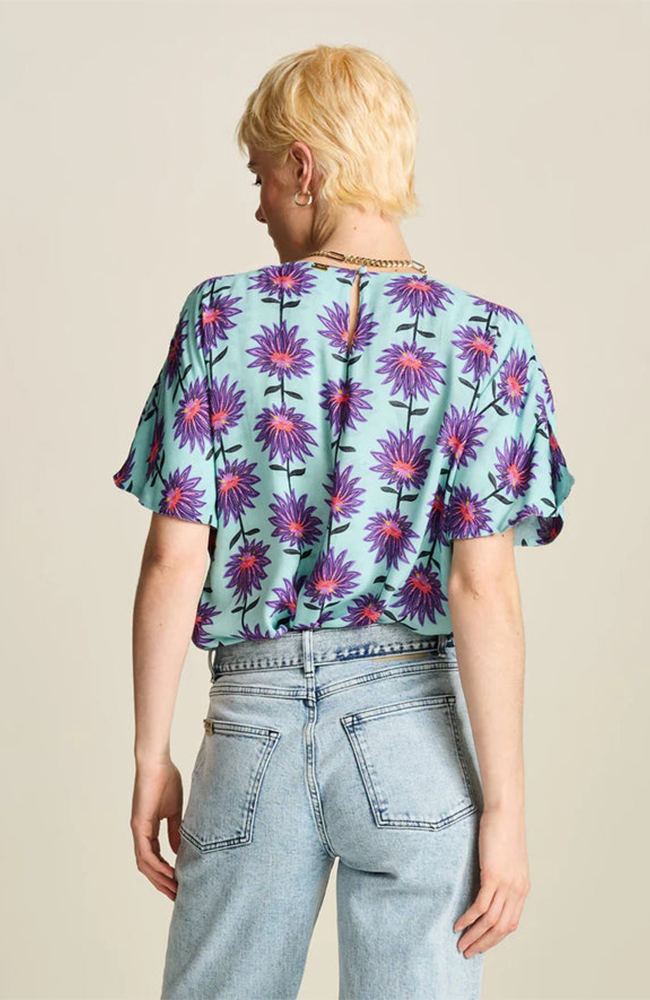 Georgie Flower Top - Aqua