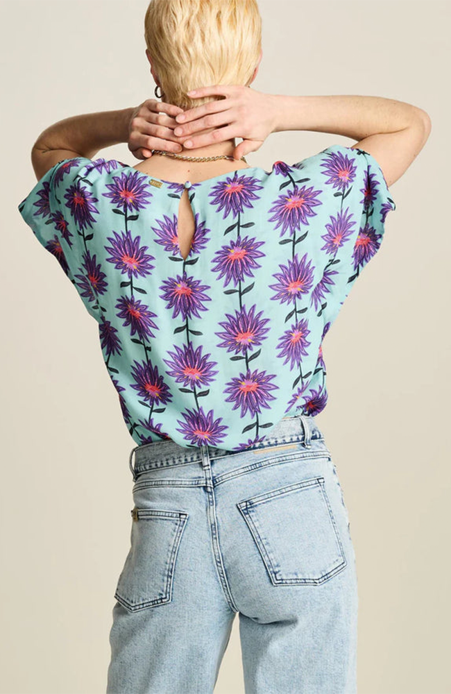 Georgie Flower Top - Aqua