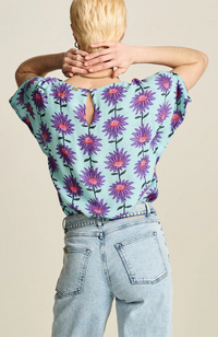 Georgie Flower Top - Aqua