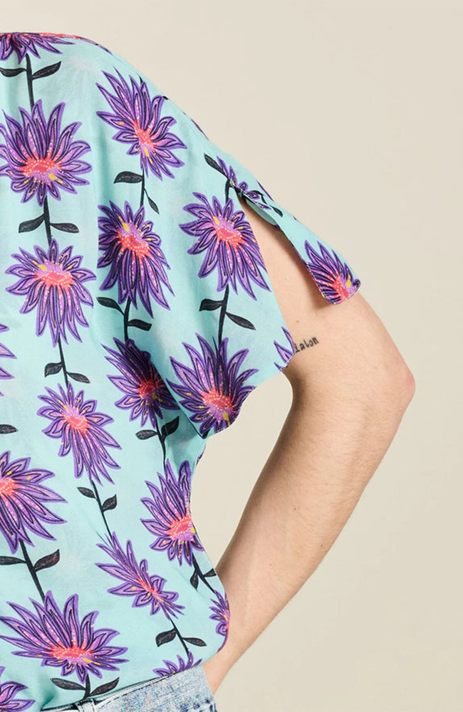 Georgie Flower Top - Aqua