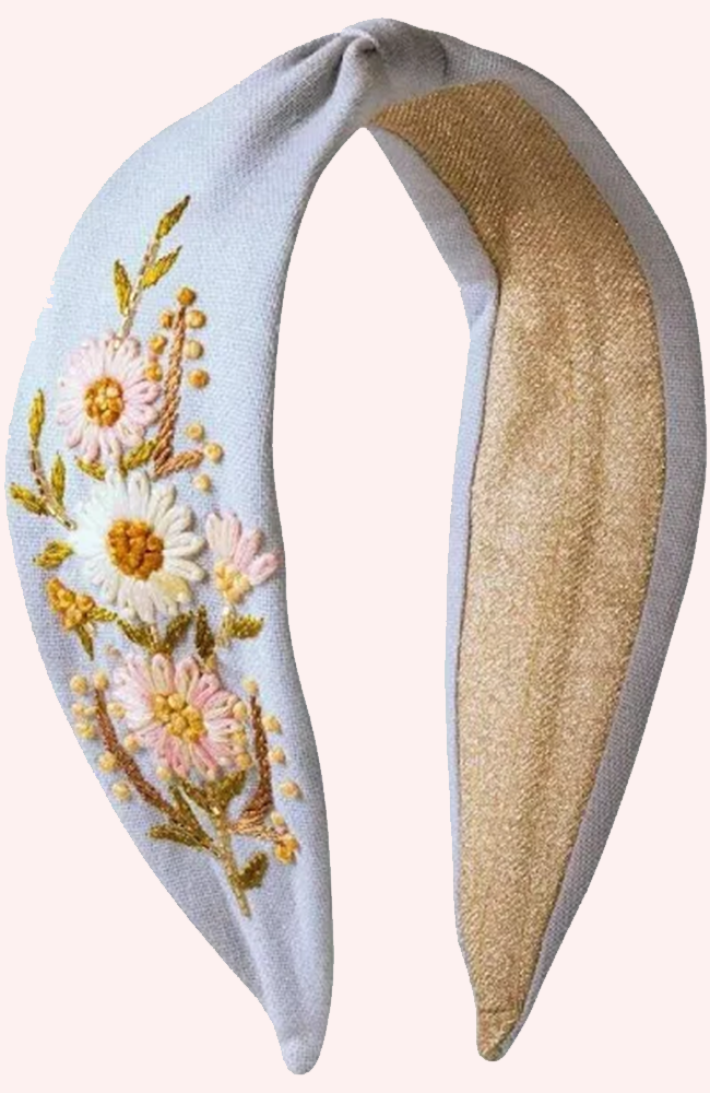 Embroidered Headband - Perfect Posie Powder Blue