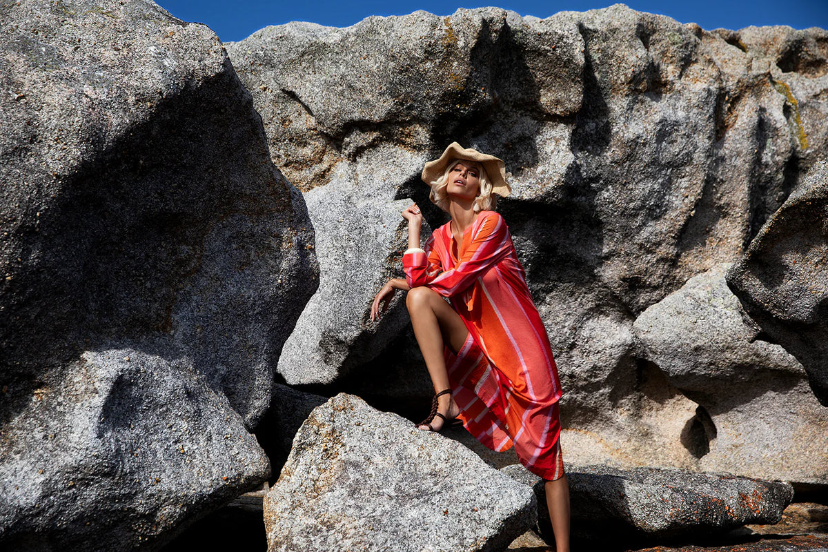 Bazaar Stripe Dress-Moroccan Stripe/Cotton - Sunset