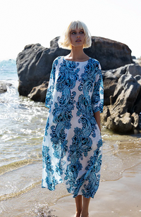 Jackie Print Dress-Taormina/Sushi Voile - White/Blue
