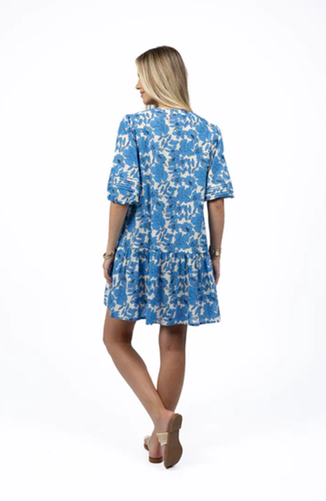 Fleur Smock Dress- Blue/Stone