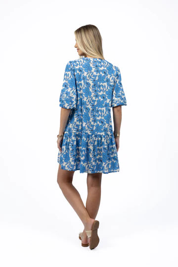 Fleur Smock Dress- Blue/Stone
