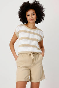 Round Neck Pullover Stripes - Camel Stripe