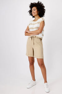 Round Neck Pullover Stripes - Camel Stripe