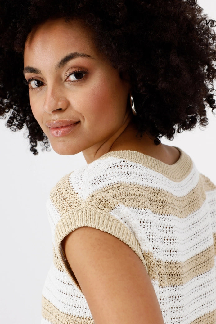 Round Neck Pullover Stripes - Camel Stripe