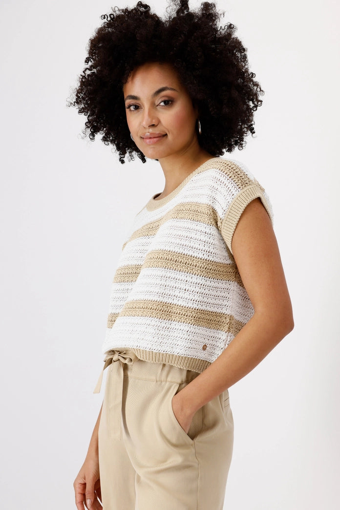 Round Neck Pullover Stripes - Camel Stripe