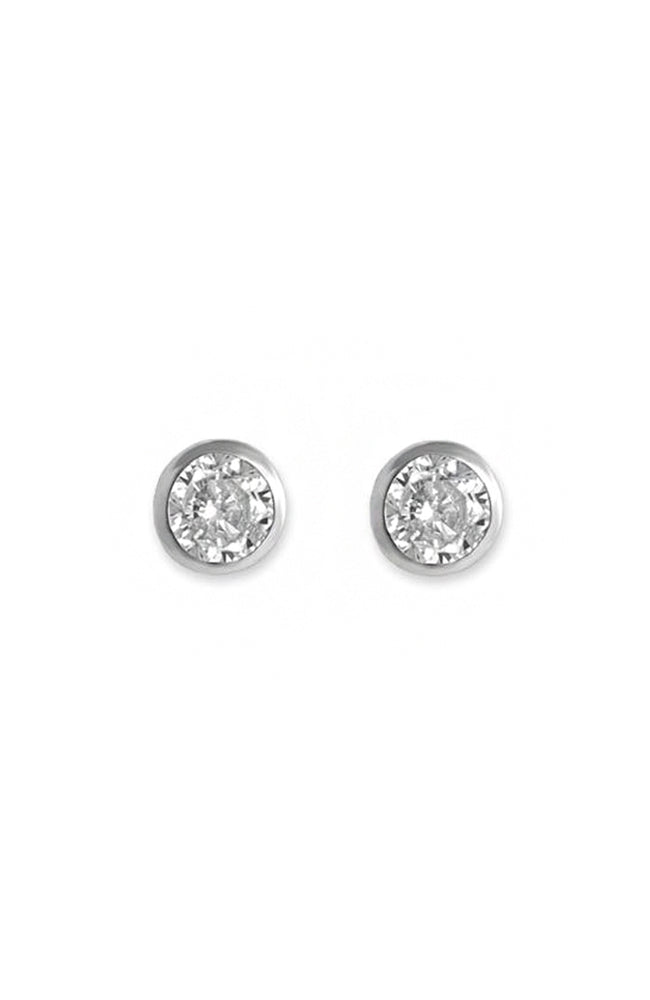 CZ Bezel Stud Earring - Silver