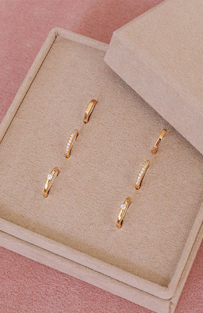Hex Huggie Earrings - Gold