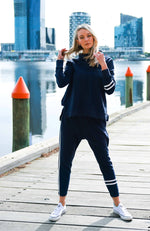 Stripes Funnel Sweater- Two Stripes - Ink