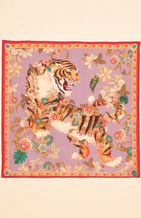 Silk Prancing Tiger Scarf - Lilac