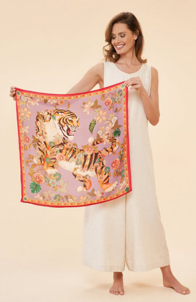 Silk Prancing Tiger Scarf - Lilac