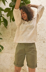 Nadine 3/4 Embroidered Blouse - Tan