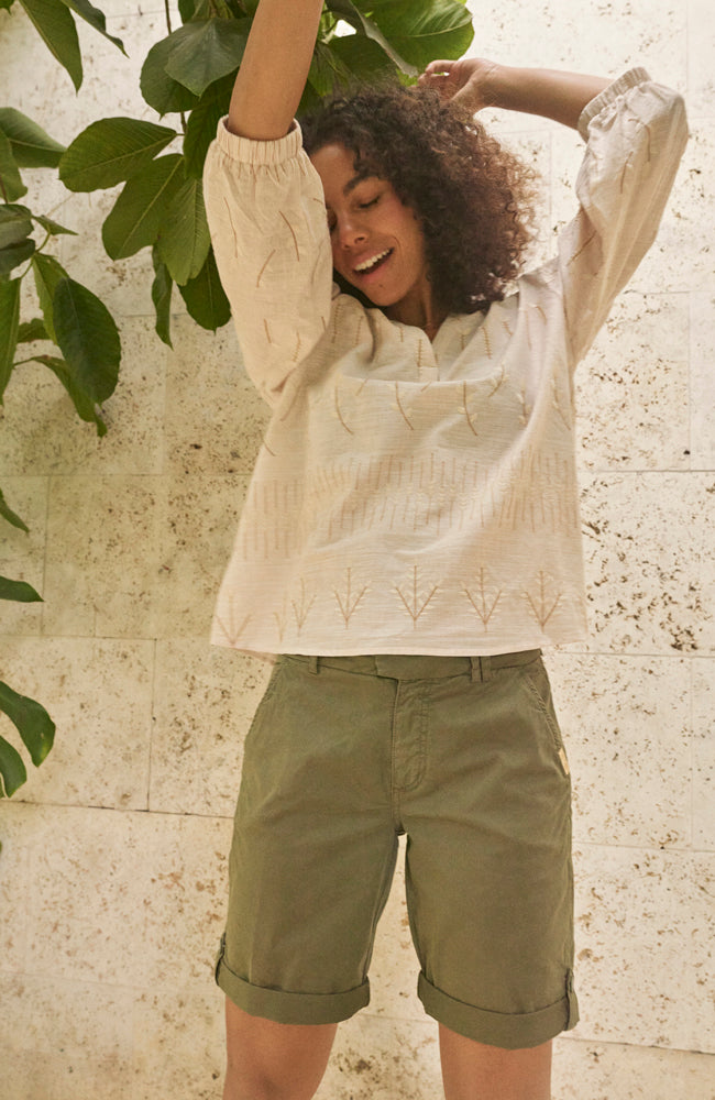 Nadine 3/4 Embroidered Blouse - Tan