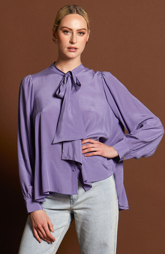 Everywhere Neck Tie Blouse - Cornflower