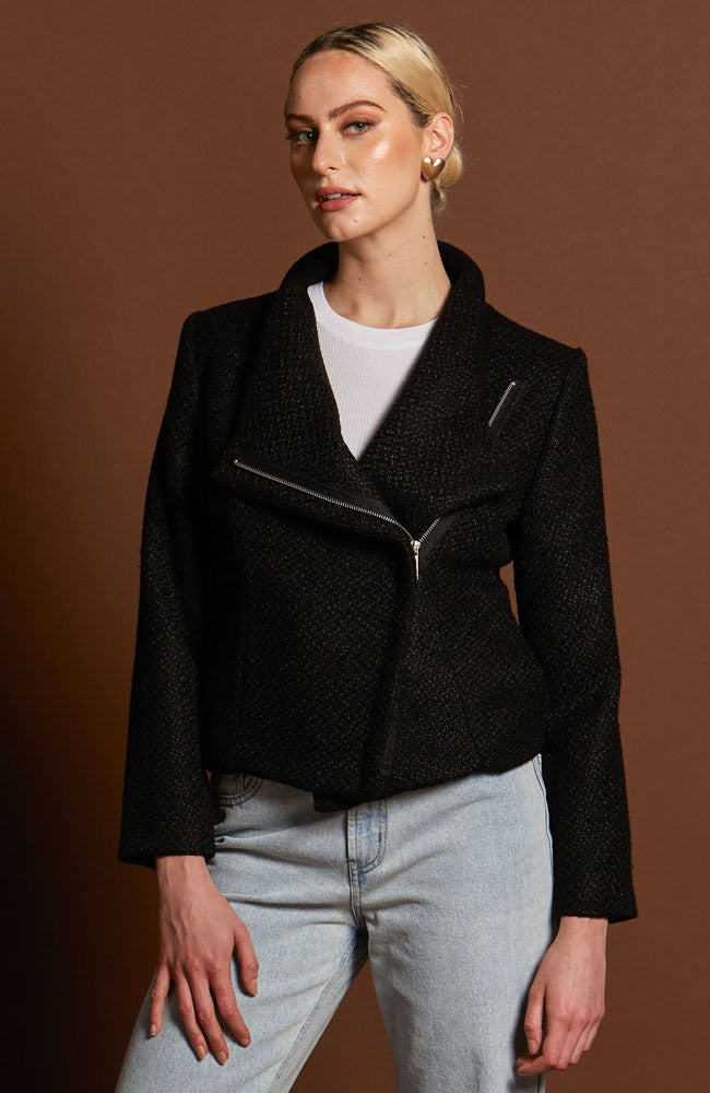 Hazy Shade Biker Jacket - Black Boucle