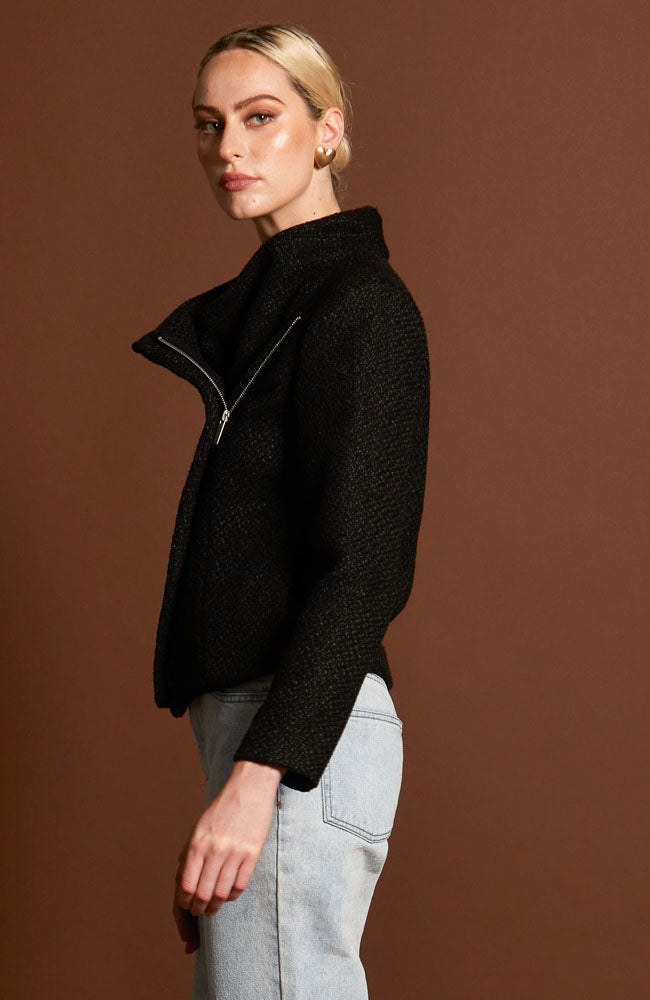 Hazy Shade Biker Jacket - Black Boucle