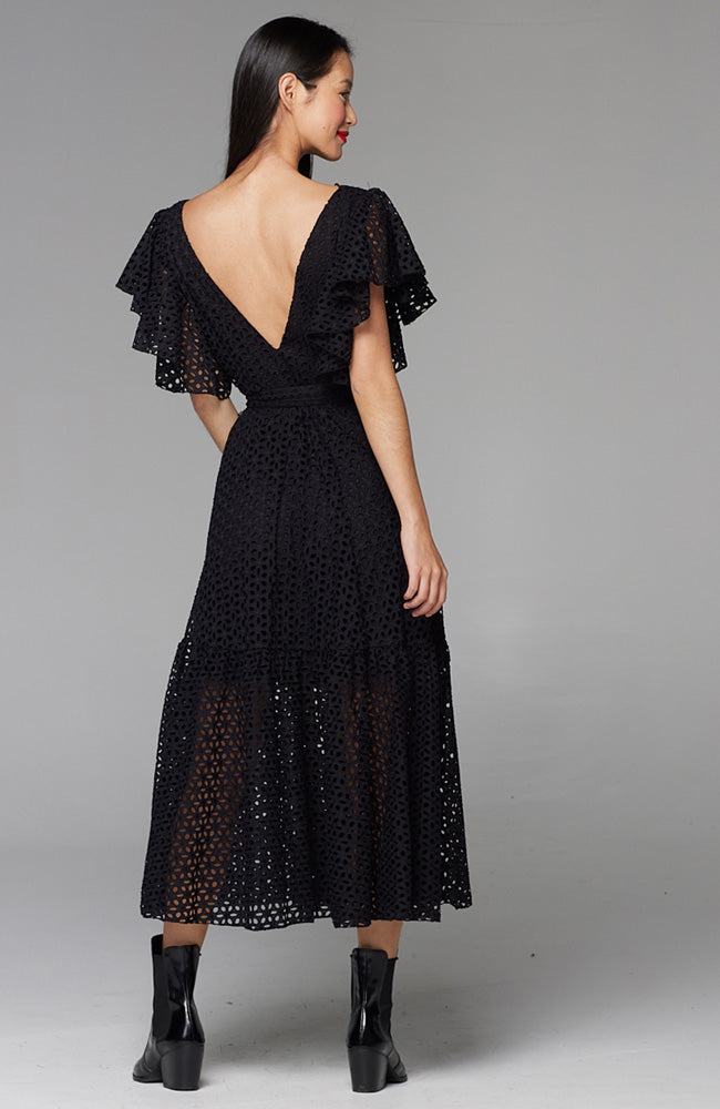 Dream Lover Broderie Midi Dress - Black