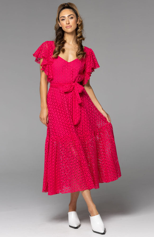 Dream Lover Broderie Midi Dress - Ruby Pink