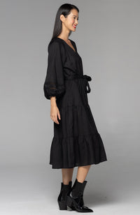 Faraway Tiered Midi Dress - Black