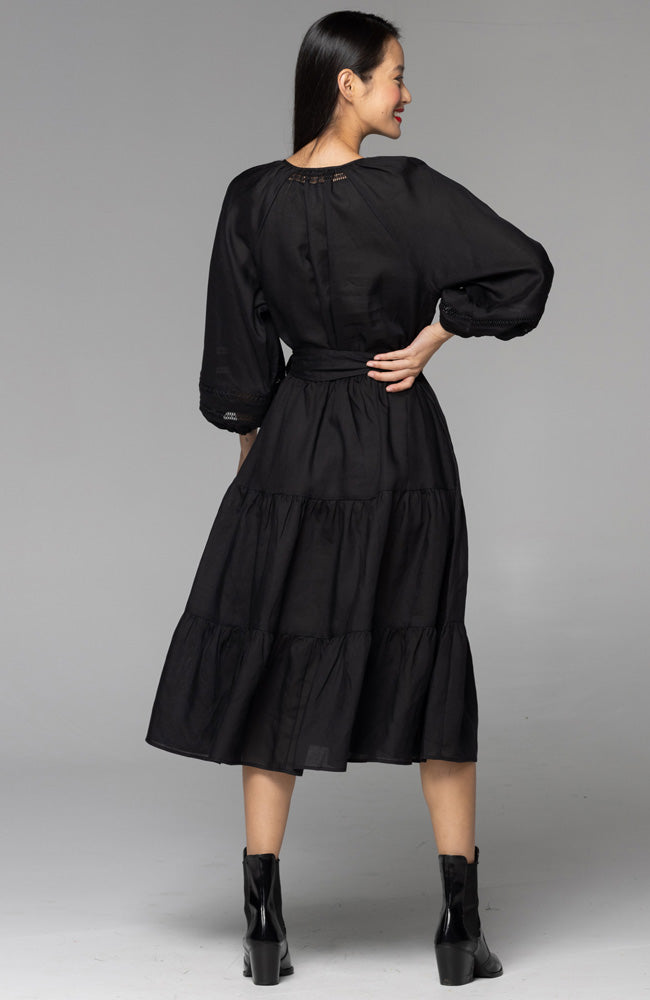 Faraway Tiered Midi Dress - Black