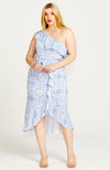 Distant Sun One Shoulder Dress - Blue Tile