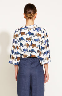 Queen of the Jungle Oversized Shirt - Blue/Brown Tiger Print