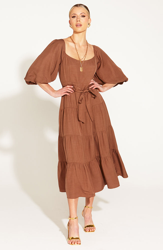 One and Only Tiered Midi Dress - Mocha