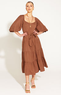 One and Only Tiered Midi Dress - Mocha