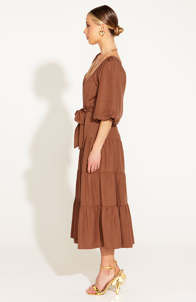 One and Only Tiered Midi Dress - Mocha