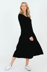 Tiered Maxi L/S Dress - Black