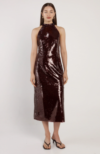 Juliette Sequin Halter Dress - Maroon Red