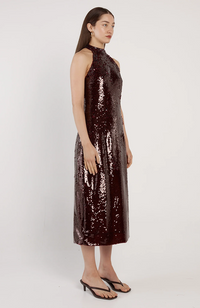 Juliette Sequin Halter Dress - Maroon Red