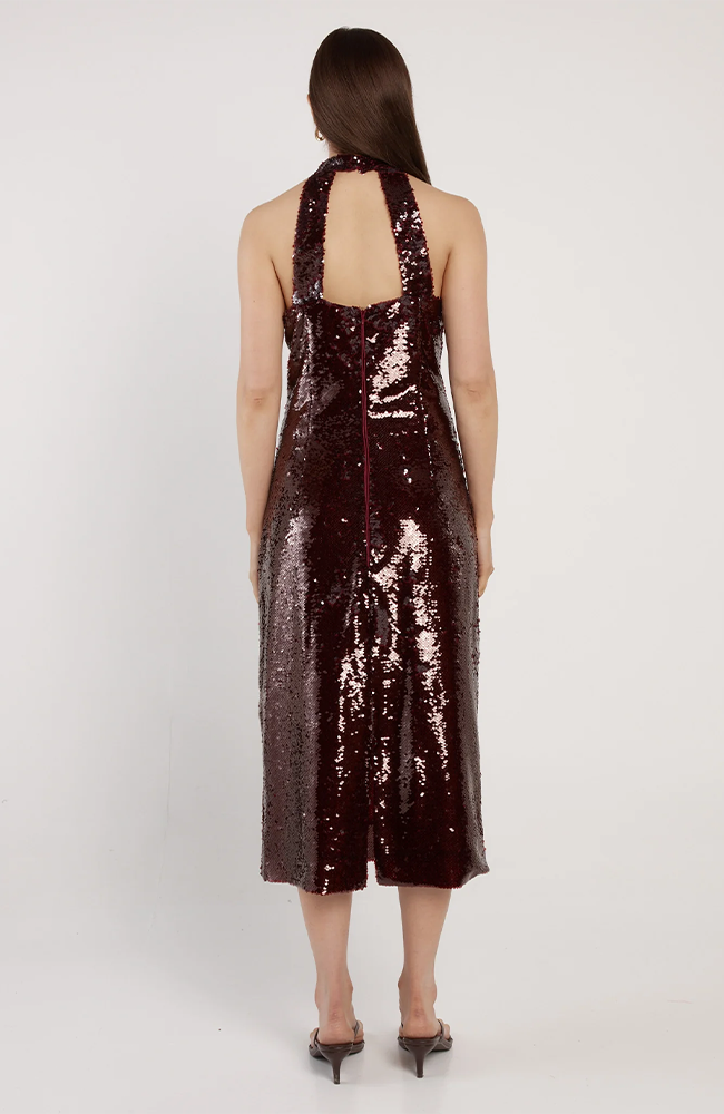 Juliette Sequin Halter Dress - Maroon Red