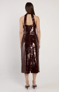 Juliette Sequin Halter Dress - Maroon Red