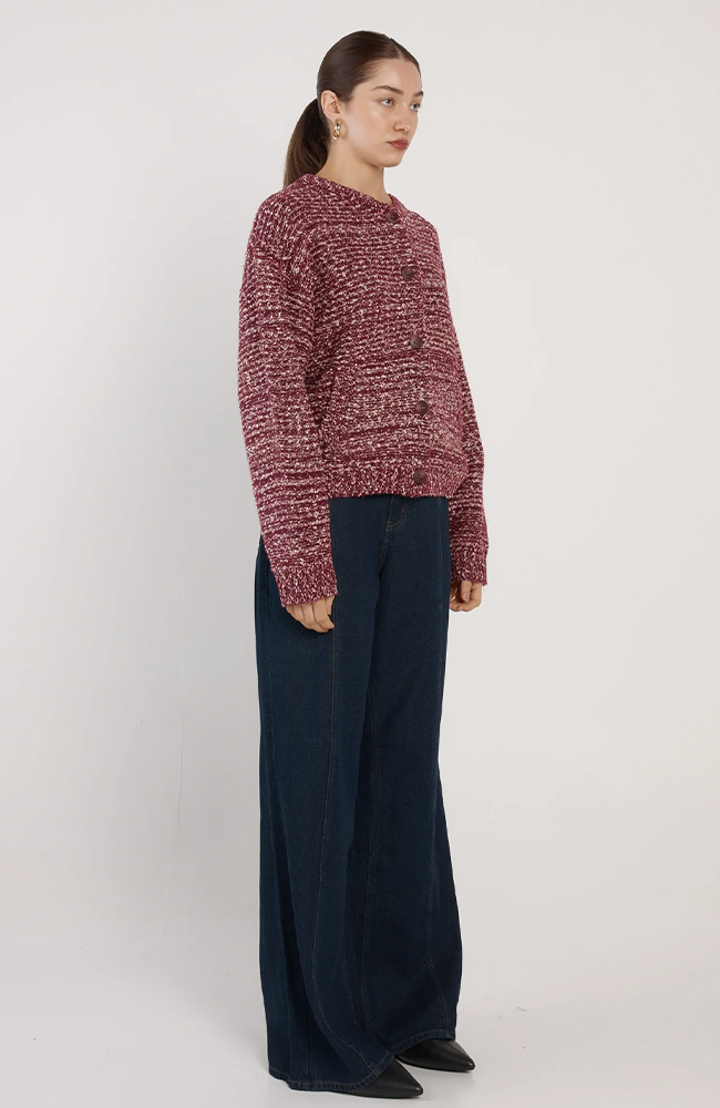 Quinn Boucle Bomber - Burgundy/White